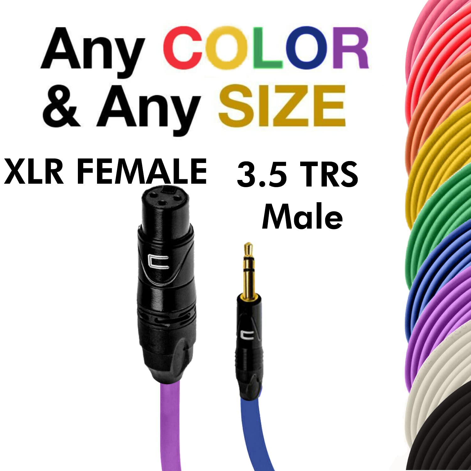 Professional 100ft Purple XLR Female to 3.5mm TRS Male Balanced Audio Cable - 3-Pin Microphone Connector for Powered Speakers, Audio Interfaces & Mixers - Perfect for Live Performances, Studio Recording & DJ Setups