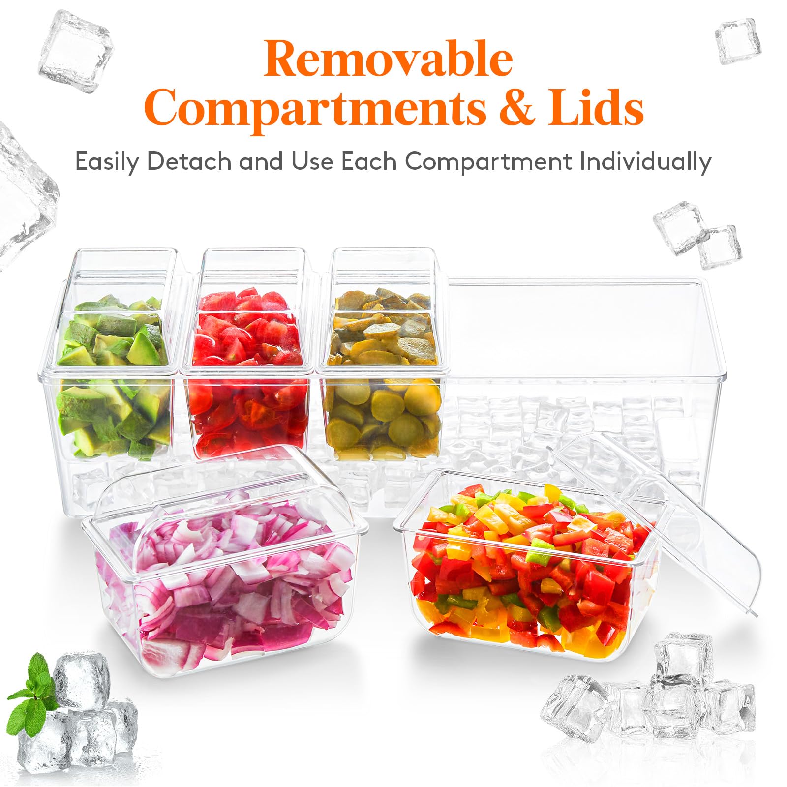 Lifewit 5-Container Condiment Caddy with Lids - Perfect for Parties, Salads & Tacos
