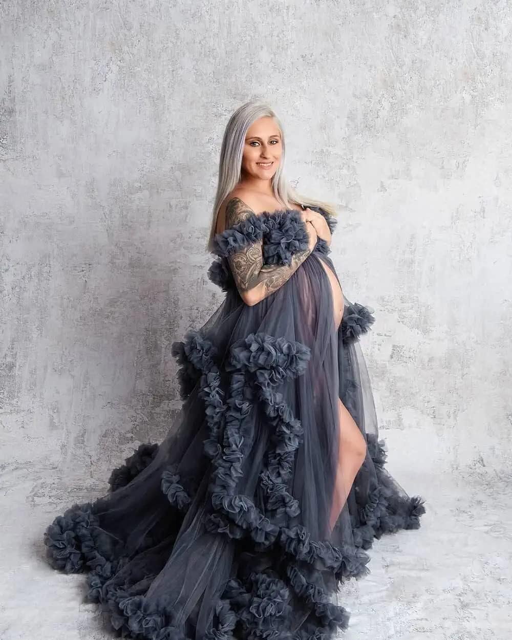 Elegant Tulle Maternity Dresses for Photoshoot - Puffy Ruffles Pregnancy Gowns, Sheer Baby Shower & Bridal Lingerie Robe - Perfect for Maternity Photos, Baby Showers, and Bridal Events