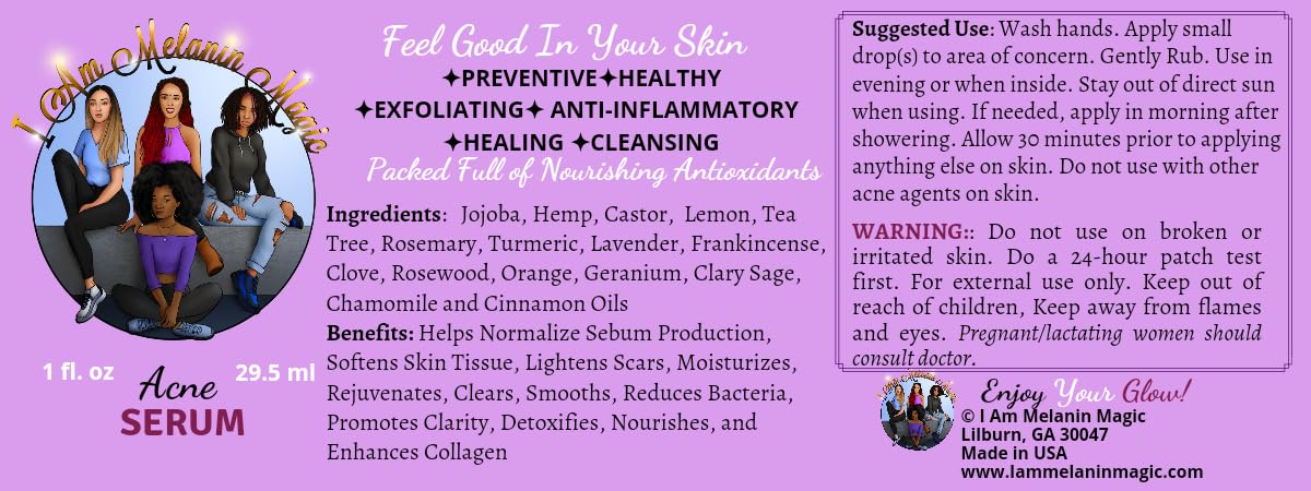 Best Acne Serum for Clear Skin - Fights Breakouts, Reduces Scars & Controls Oil | Detoxifying & Nourishing Face Treatment with Collagen Boost | Perfect for Daily Skincare Routine & Post-Acne Care | I Am Melanin Magic