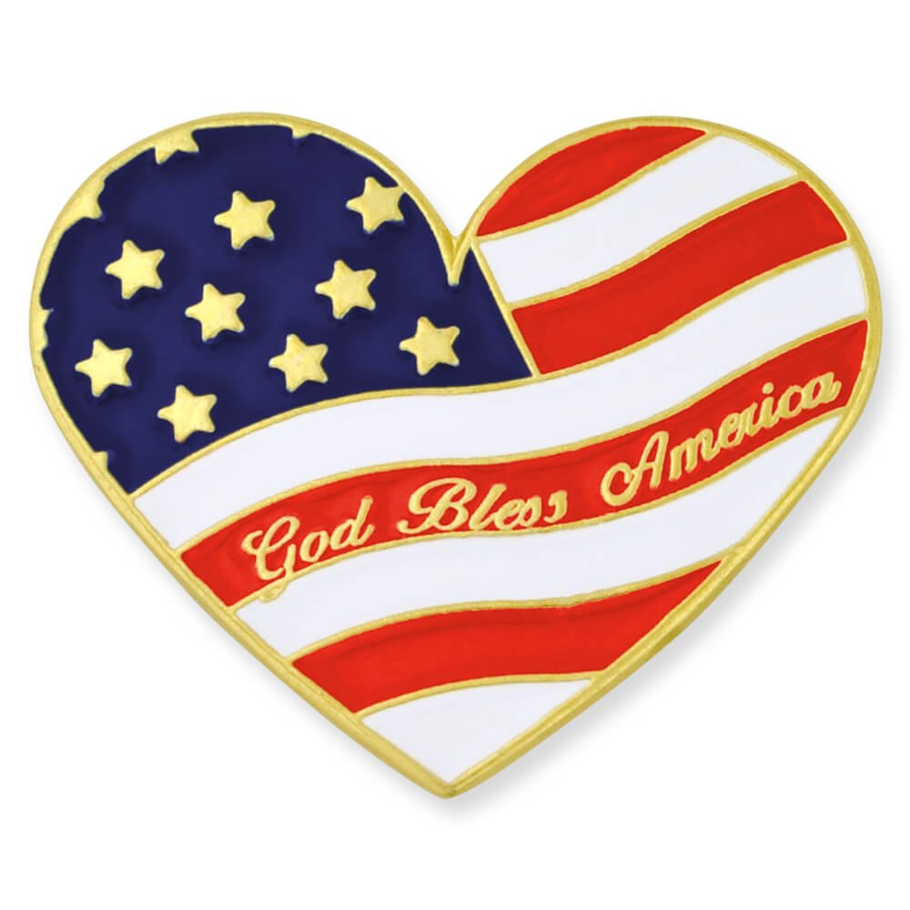 God Bless America Heart Shaped Lapel Pin - Patriotic American Flag Brooch for Veterans Day, Memorial Day & 4th July Celebrations
