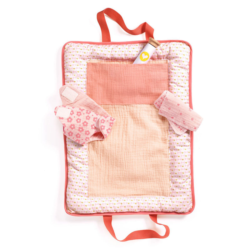 Djeco Baby Doll Changing Bag Play Set - Pink | Interactive Pretend Play Toy for Toddlers & Kids | Perfect for Role-Playing, Daycare & Nursery Fun