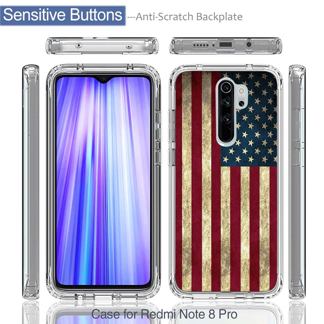 **Redmi Note 8 Pro Phone Case with Tempered Glass Screen Protector - Clear USA Flag Design, Full Body Protective Cover for Xiaomi Redmi Note 8 Pro | Perfect for Daily Use, Travel & Outdoor Activities**