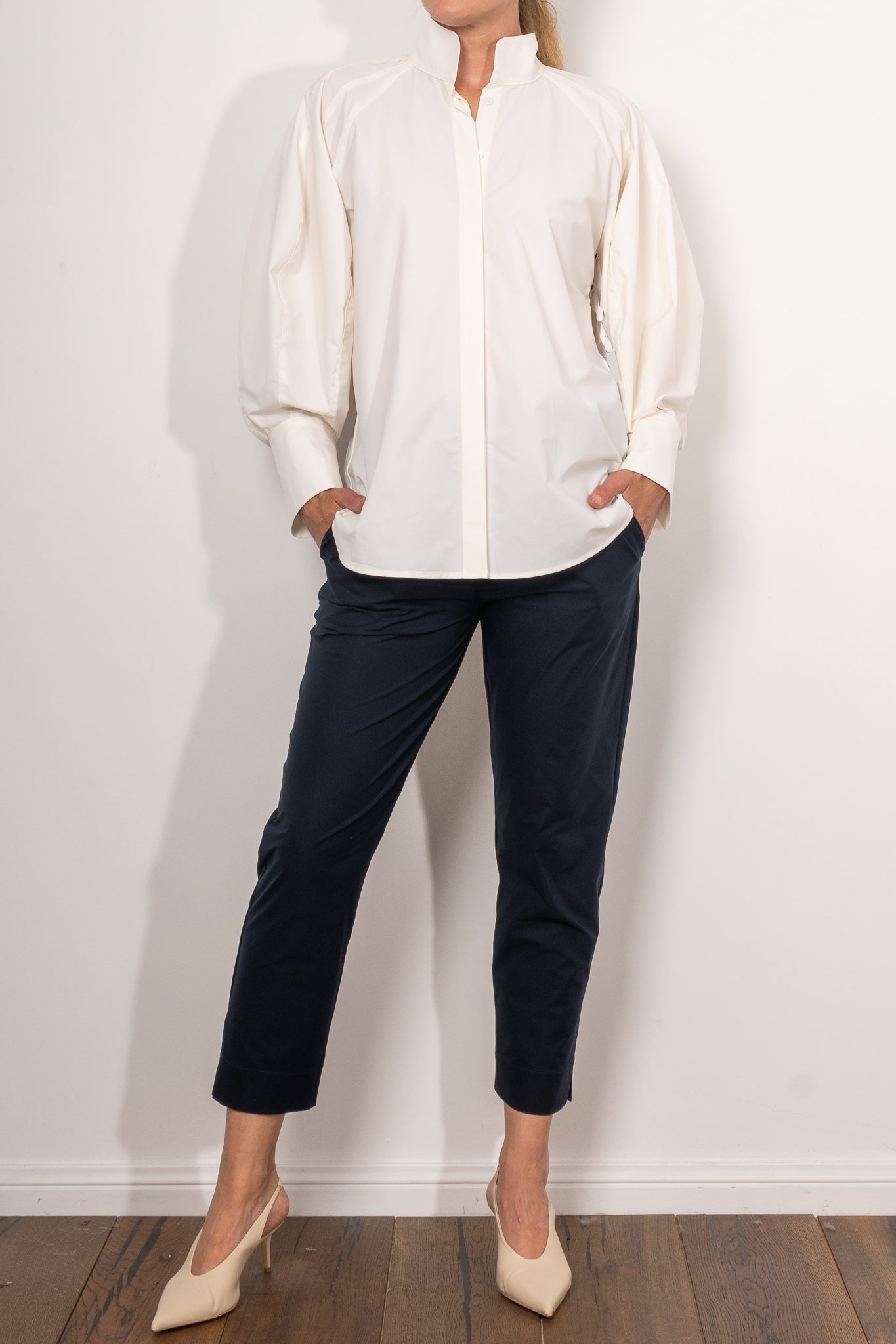 Mela Purdie Balloon Blouse Powder Weave - Elegant Women's Puff Sleeve Blouse for Office, Party & Special Occasions