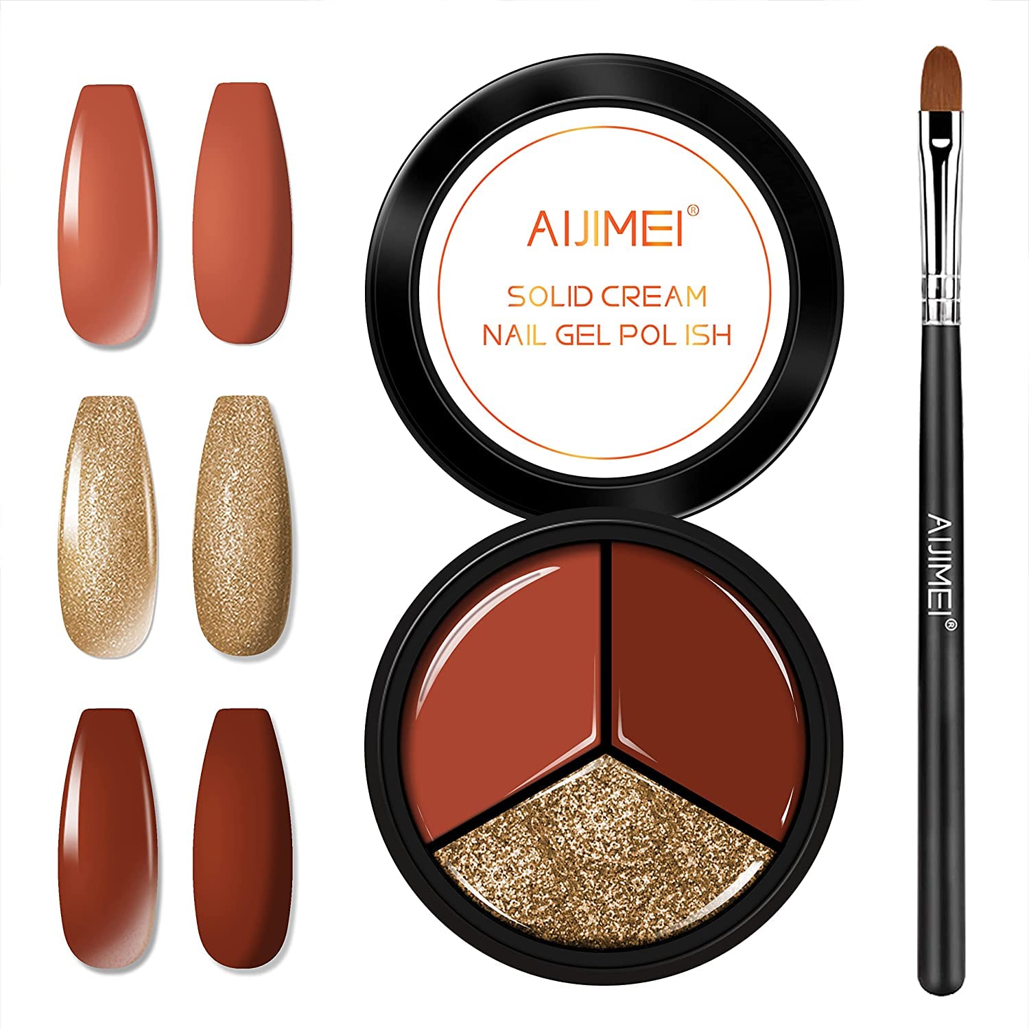 AIJIMEI 3-in-1 Solid Glitter Nail Gel Polish - Gold Shimmer Nail Polish for Manicure, Soak Off Gel for Nail Art DIY, Perfect for Salon & Home Use (Professional & Beginners) - Great for Parties, Weddings & Special Occasions