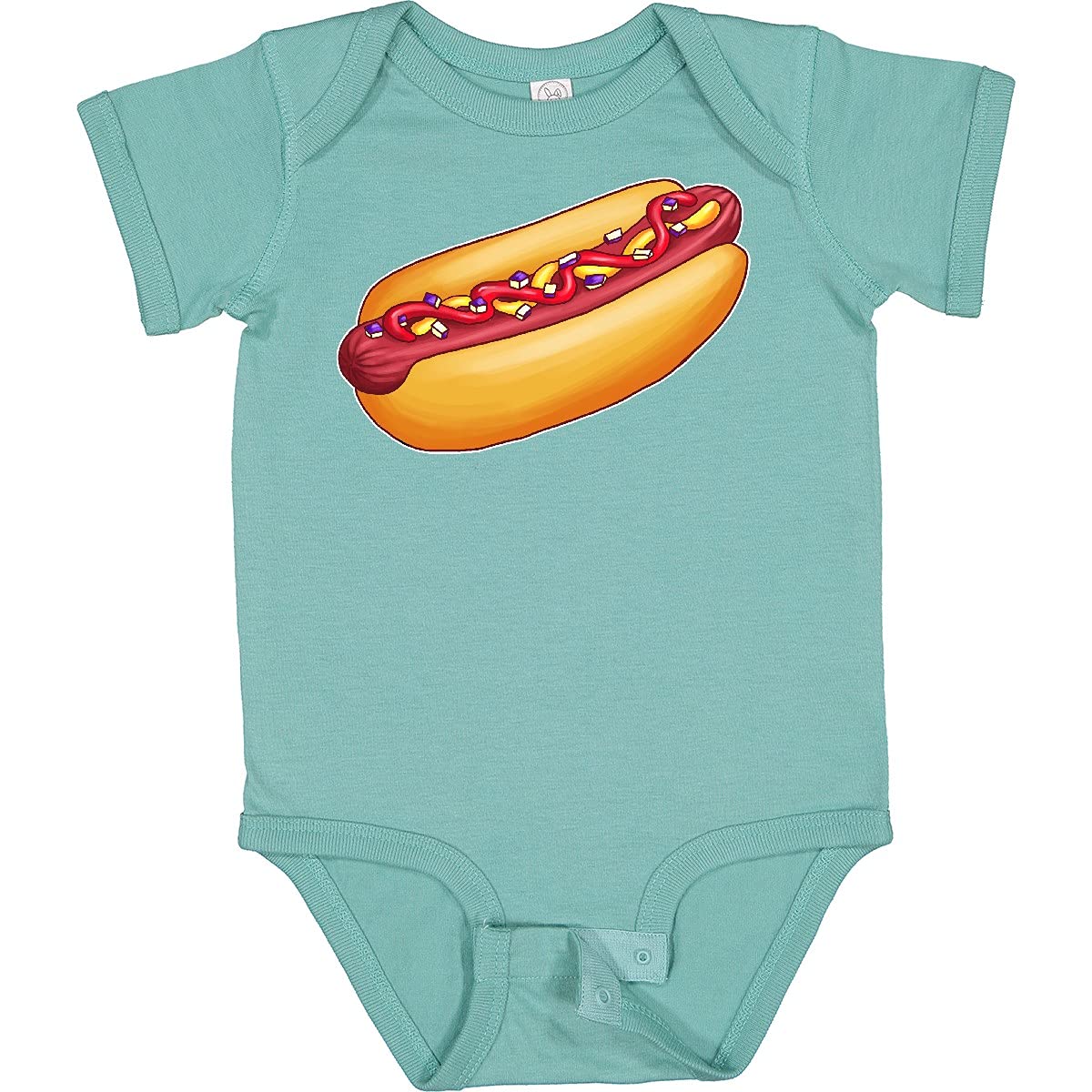 Inktastic Hot Dog Graphic Baby Bodysuit - Cute Mustard, Onions & Ketchup Design - Soft Cotton Onesie for Infants & Toddlers - Perfect for BBQ Parties, Picnics & Family Gatherings