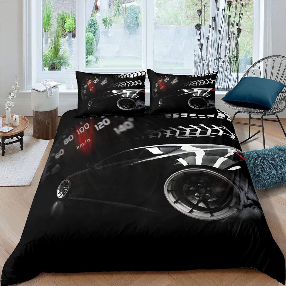 Erosebridal Racing Car Bedding Set - Black Speed Car Duvet Cover Twin Size, Extreme Sports Themed Comforter Set for Kids, Boys, Girls, Teens & Young Adults - Perfect for Race Car Themed Bedrooms, Gaming Rooms & Boys' Dorm Decor