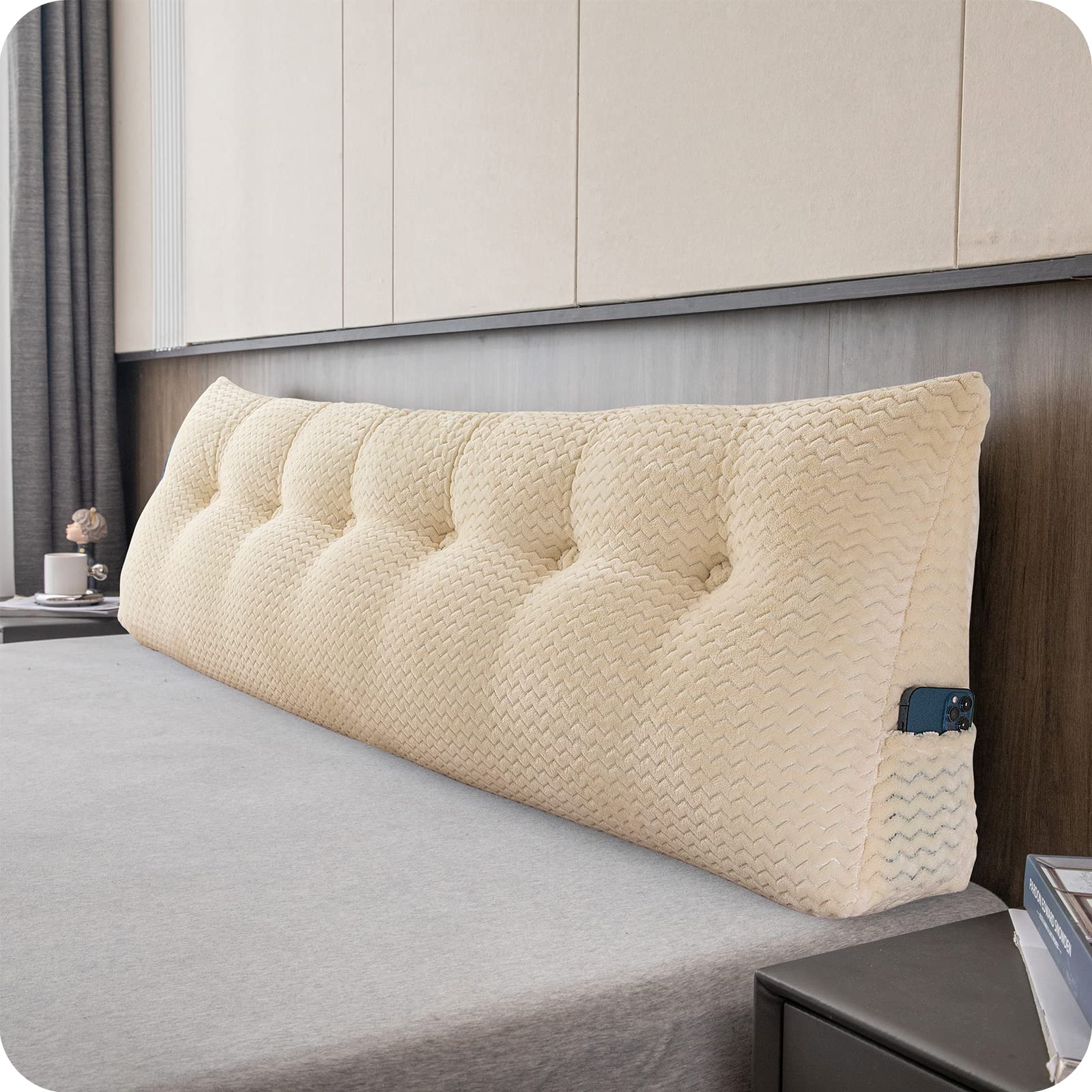 Large Bolster Triangular Headboard Wedge Pillow - Adjustable Backrest Support for Daybeds, Reading & Relaxing - Removable Washable Cover - Perfect for Bedroom, Living Room & Dorm Comfort
