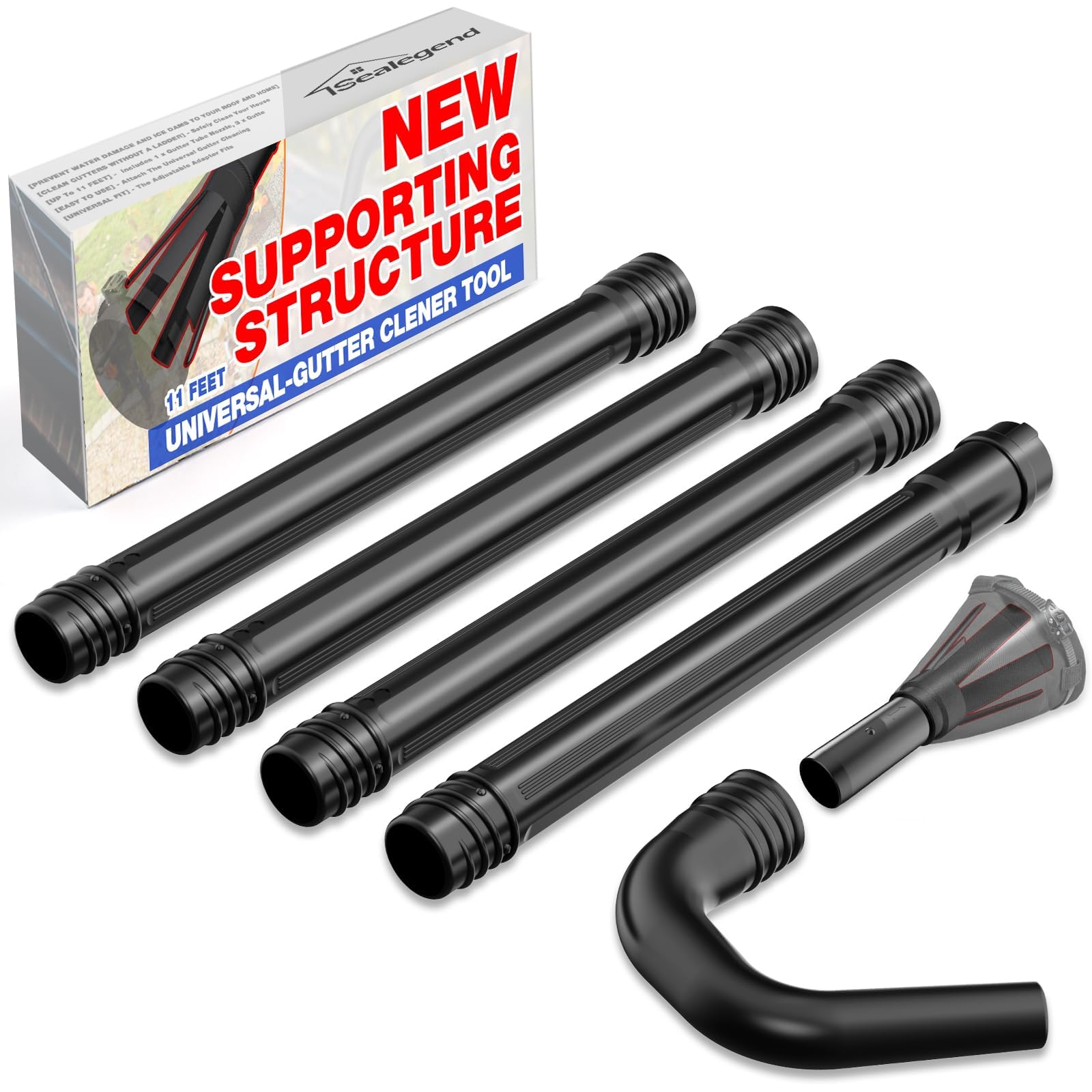 Sealegend Universal Gutter Cleaning Tool Kit - 11ft Black Leaf Blower Attachment for Ground-Level Gutter Cleaning | Perfect for Home Roof Maintenance & Fall Leaf Removal