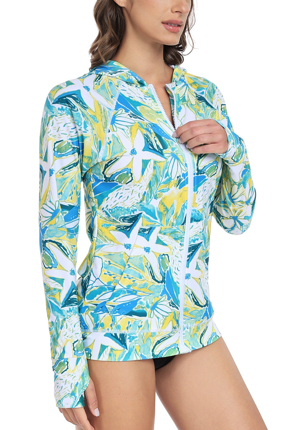Axesea Men's UPF 50+ Hooded Rash Guard with Front Zipper - Sun Protection Swim Shirt for Surfing, Swimming & Outdoor Activities