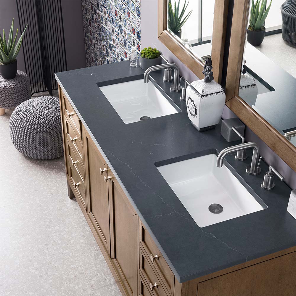 James Martin Vanities Chicago Collection 60-inch Double Bathroom Vanity in Whitewashed Walnut with Optional Countertops - Perfect for Master Bathroom Renovation and Modern Home Decor