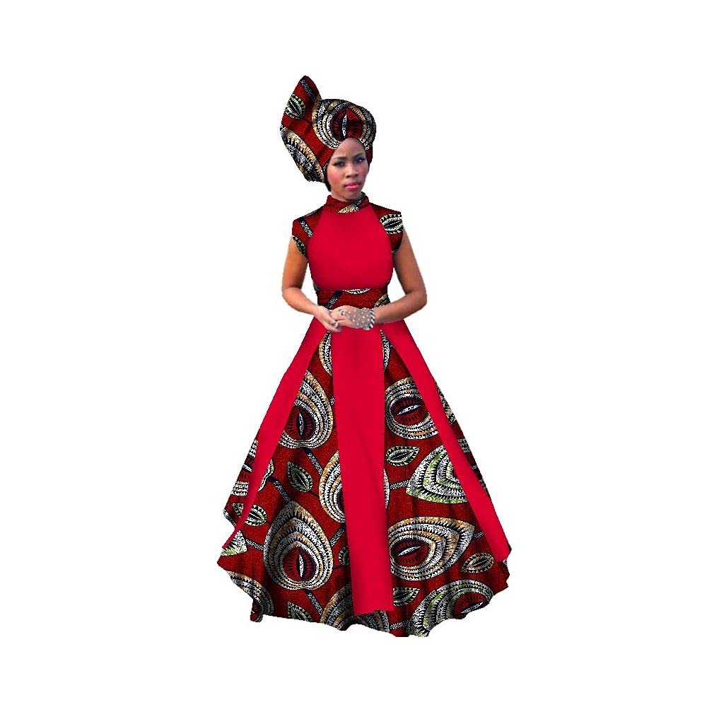 Stylish African Print Dresses for Women - Sleeveless Maxi Party Dress with Matching Head Scarf - Plus Size Fashion - Perfect for Weddings, Cultural Events & Summer Parties