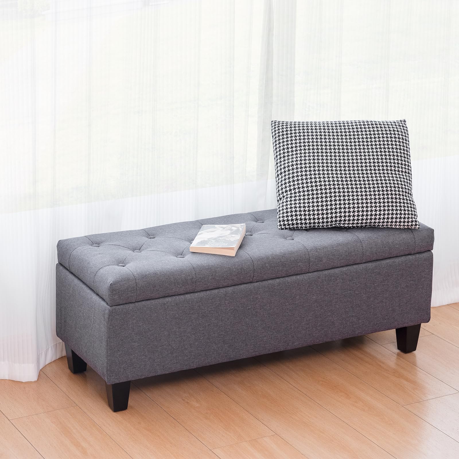 Redlife Storage Ottoman Bench with Solid Wood Legs - Button Tufted Fabric Storage Ottoman for Bedroom, Living Room & Entryway - 330 LBS Capacity with Safety Hinge - Perfect for Extra Seating, Blanket Storage & Shoe Organization (Gray)