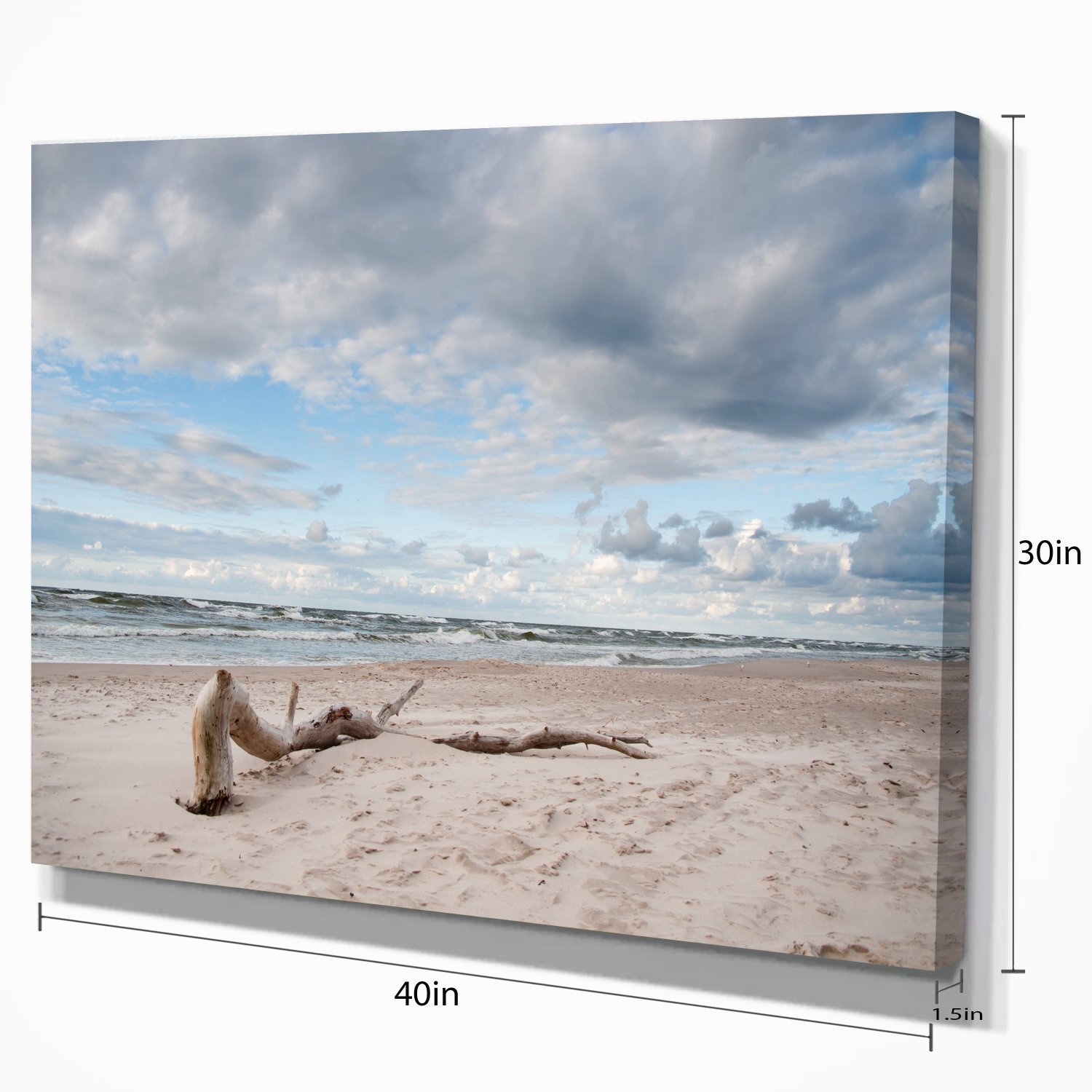 Large Piece of Wood on Beach Modern Seascape Canvas Art Print - Coastal Wall Decor for Living Room, Bedroom & Office