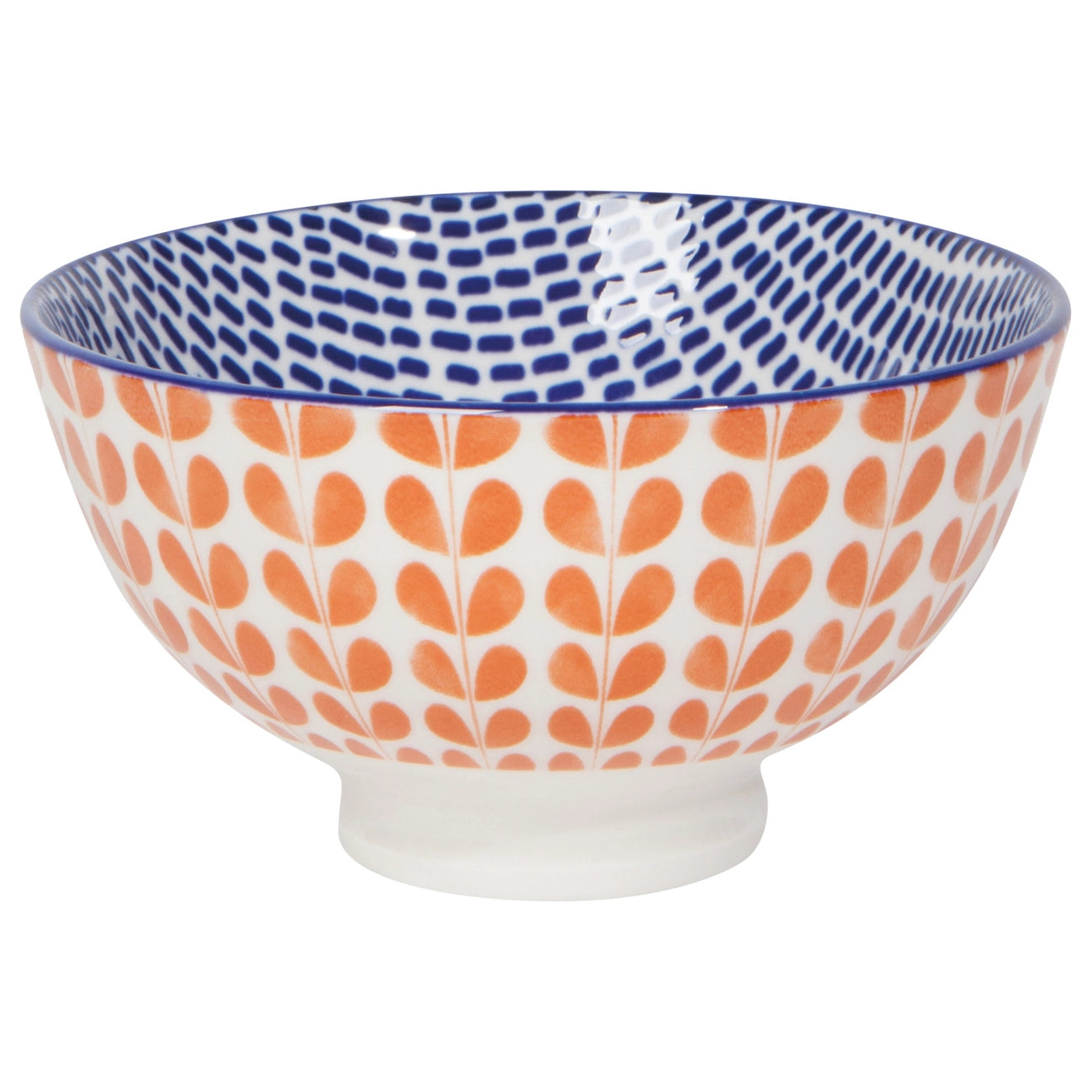 4-Piece Orange and Blue Blossom Stamped Ceramic Bowl Set - Handcrafted Decorative Serving Bowls for Salads, Fruits, Snacks - Perfect for Home Dining, Party Serving, and Kitchen Decor