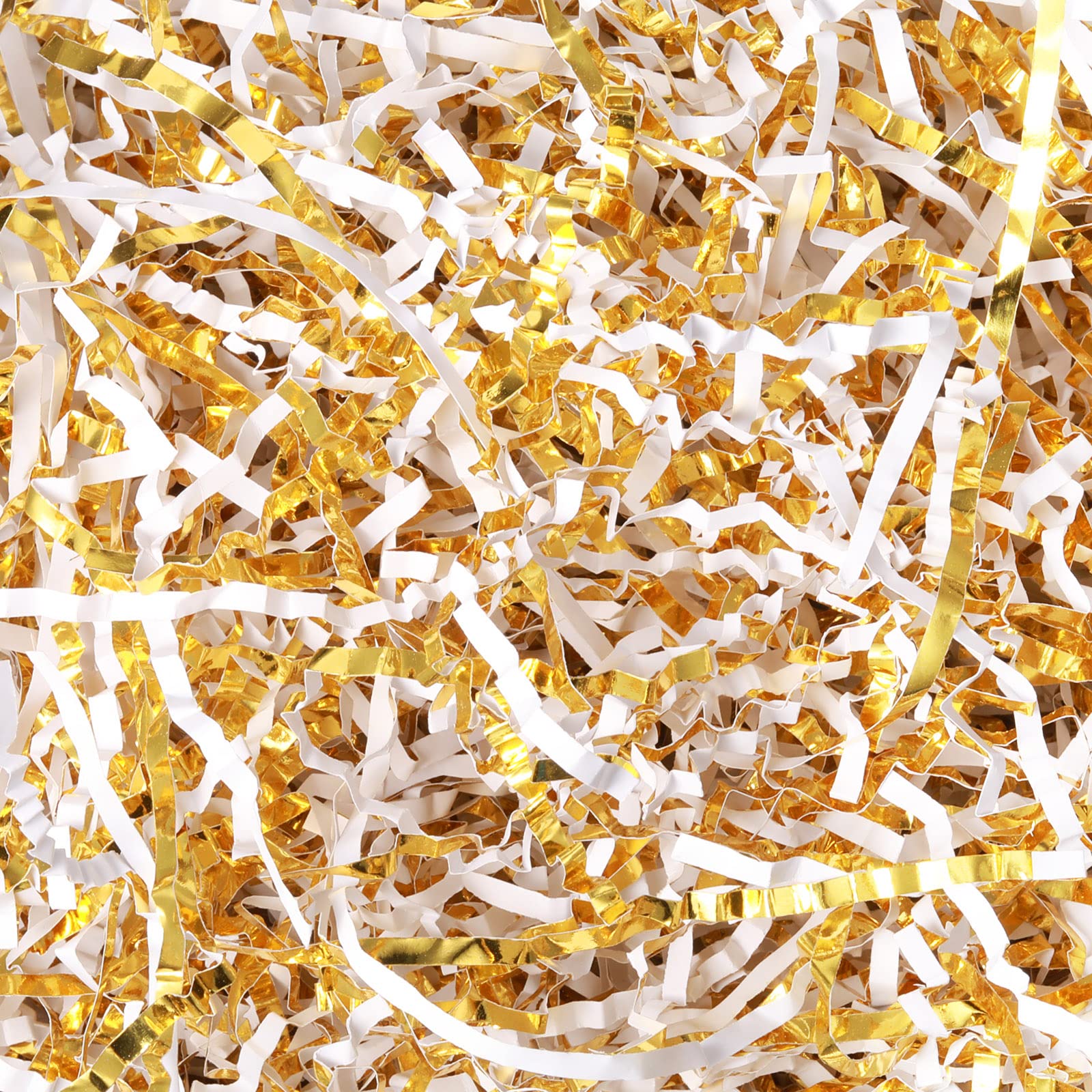 Outus 1LB Crinkle Cut Paper Shred - Gold & White Metallic Gift Box Filler, Easter Grass, Shredded Tissue Paper for Wedding, Birthday, Party Decorations & Gift Wrapping Bags - Perfect for DIY Crafts, Scrapbooking & Holiday Packaging