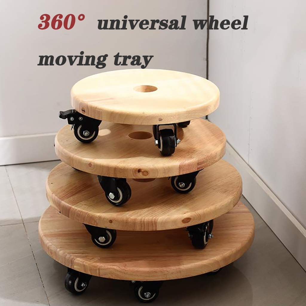 Heavy Duty Wooden Flower Pot Stand with Wheels - 24cm Round Plant Caddy Trolley for Indoor & Outdoor Use - Garden Container Holder for Plants, Flowers & Decor