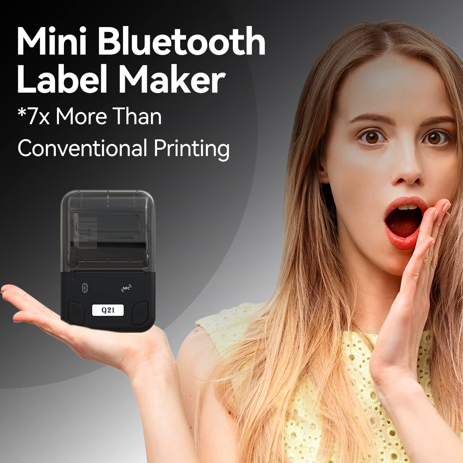Portable Bluetooth Label Printer Q21 - Wireless Barcode Label Maker with Tape for Small Business & Office, Compatible with Android & iOS, USB Rechargeable | Perfect for Organizing, Inventory & Shipping Labels
