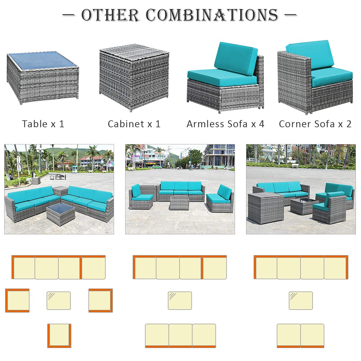 HappyGrill 8-Piece Outdoor Patio Furniture Set - All-Weather Rattan Wicker Sectional Sofa with Coffee Table, Cushions & Storage Box - Perfect for Garden, Backyard, Poolside & Outdoor Entertaining