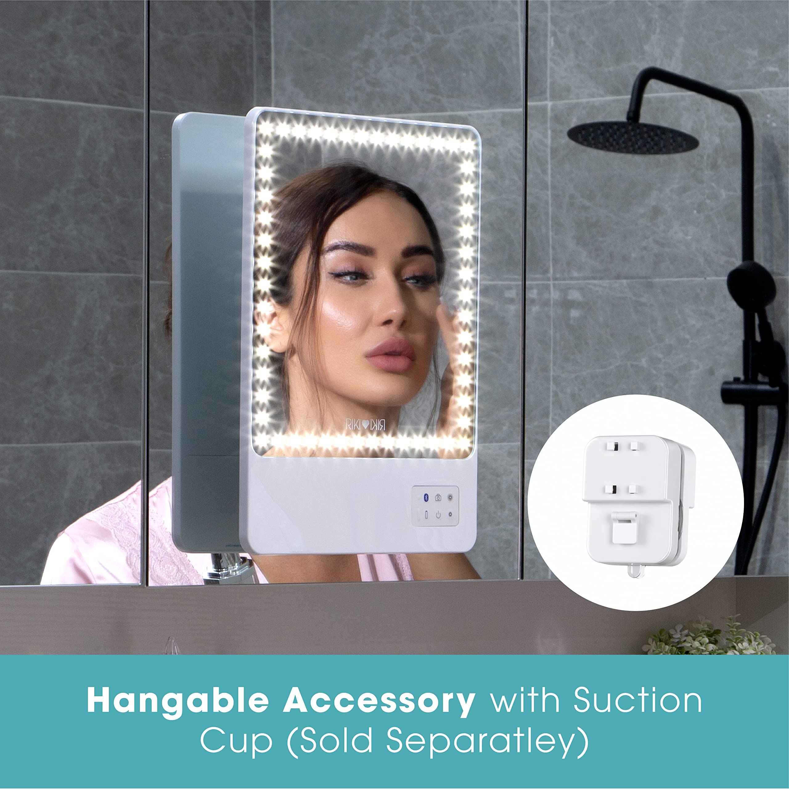RIKI LOVES RIKI LED Vanity Mirror with Lights & Bluetooth - Portable Lighted Makeup Mirror with 10X Magnification, Adjustable Stand & Phone Holder | 5 Brightness Levels, HD Daylight Lighting for Makeup Application, Skincare & Hair Styling at Home or Travel