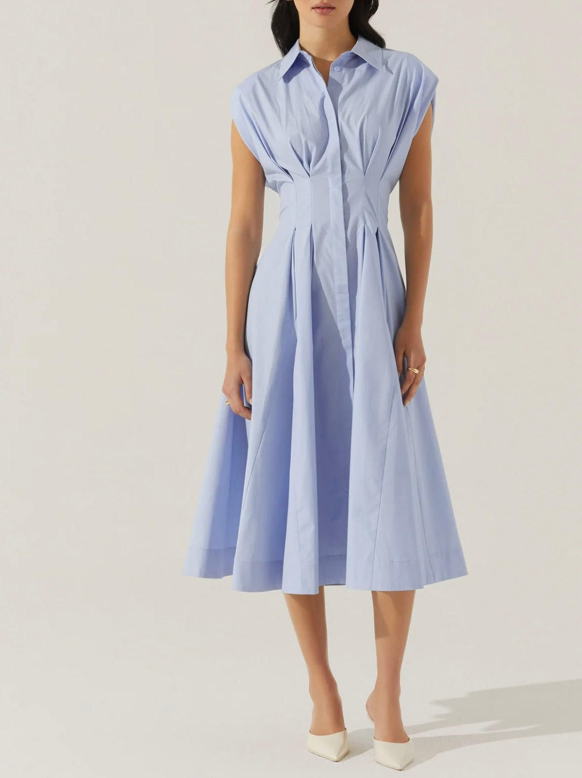 Beckett Tapered Waist Pleated Dress for Women - Elegant A-Line Midi Dress with Flowy Skirt | Perfect for Office, Wedding & Special Occasions