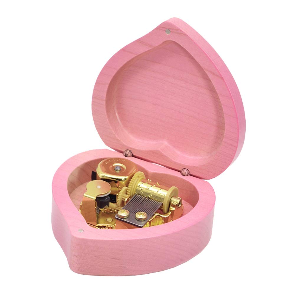 Liushop Heart-Shaped Wooden Music Box - Pink Merry Christmas Musical Gift for Birthday, Anniversary & Home Decor | Perfect for Romantic Gifts, Christmas Presents & Nursery Room Decoration