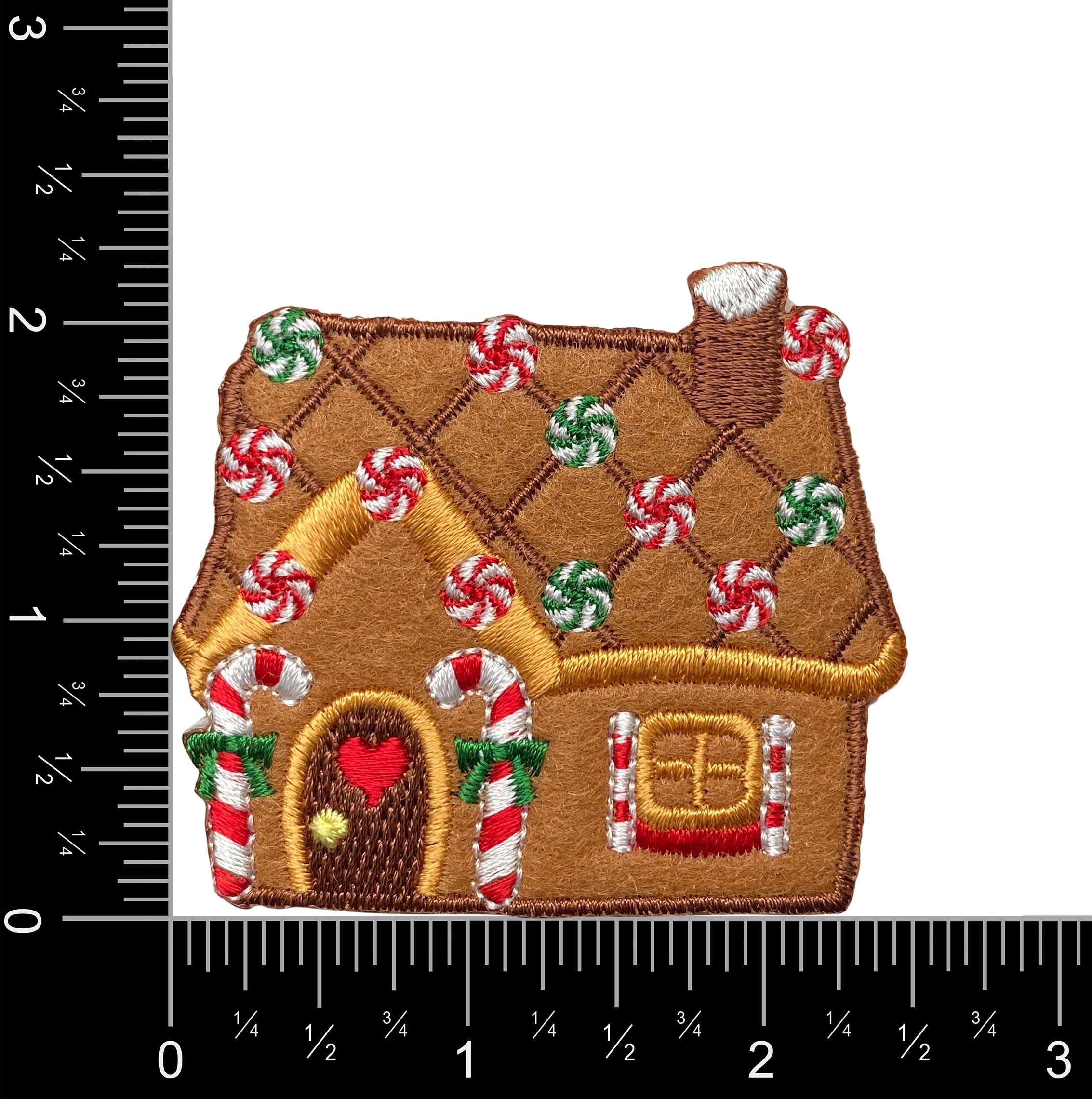 Gingerbread House with Peppermint Candy Christmas Cookie Embroidered Iron-On Patch - DIY Holiday Decor for Jackets, Hats & Bags - Perfect for Christmas Crafts & Festive Outfits