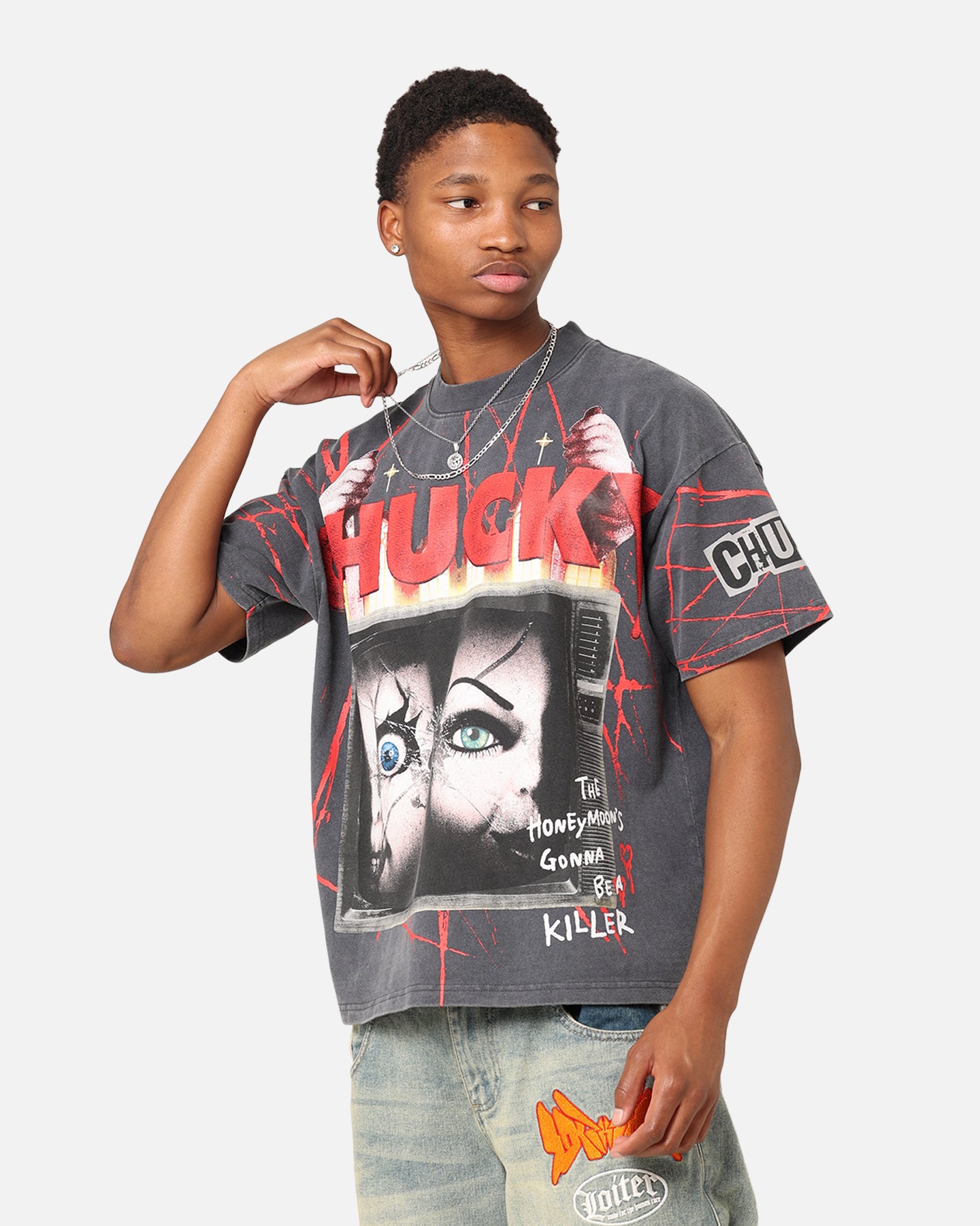 American Thrift X Chucky Colossal Vintage Black Wash T-Shirt - Horror Movie Fan Apparel for Casual Wear & Halloween Costumes