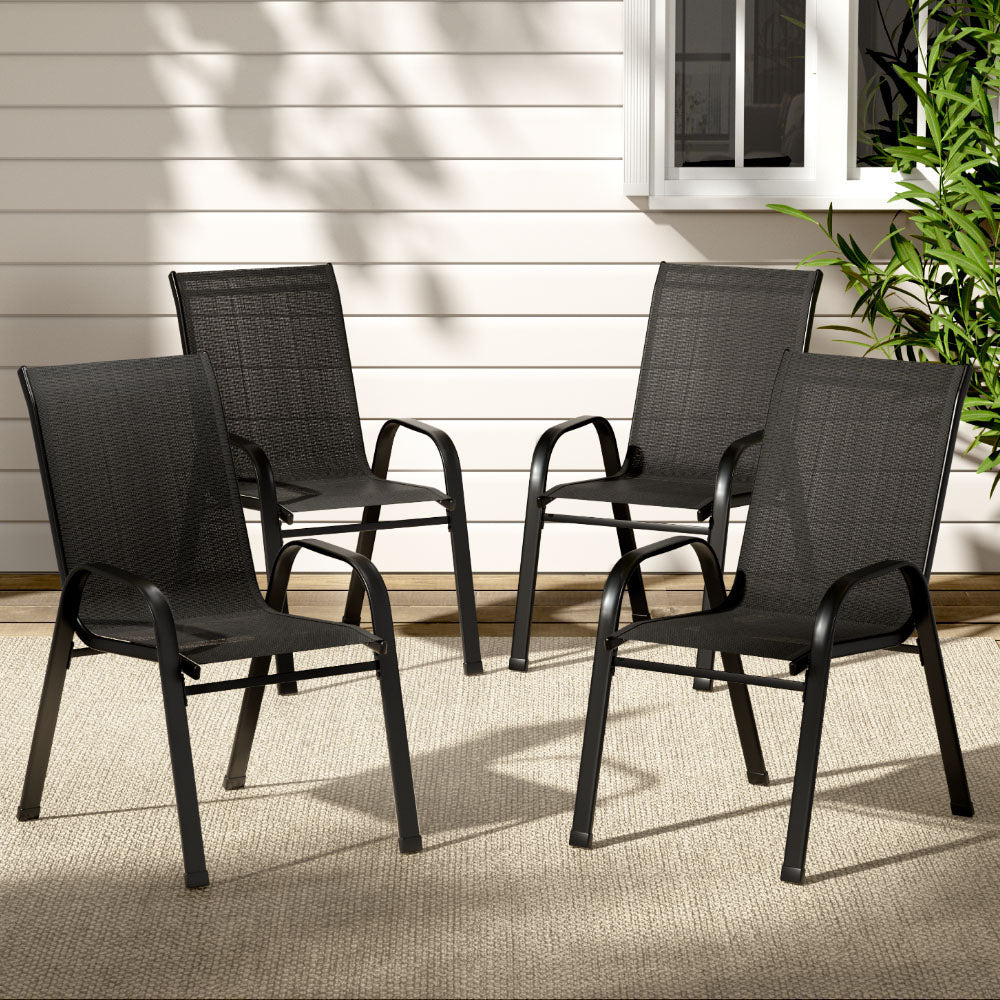 4-Piece Stackable Outdoor Dining Chairs Set - Patio Lounge Chairs in Black for Garden, Poolside & Backyard Relaxation