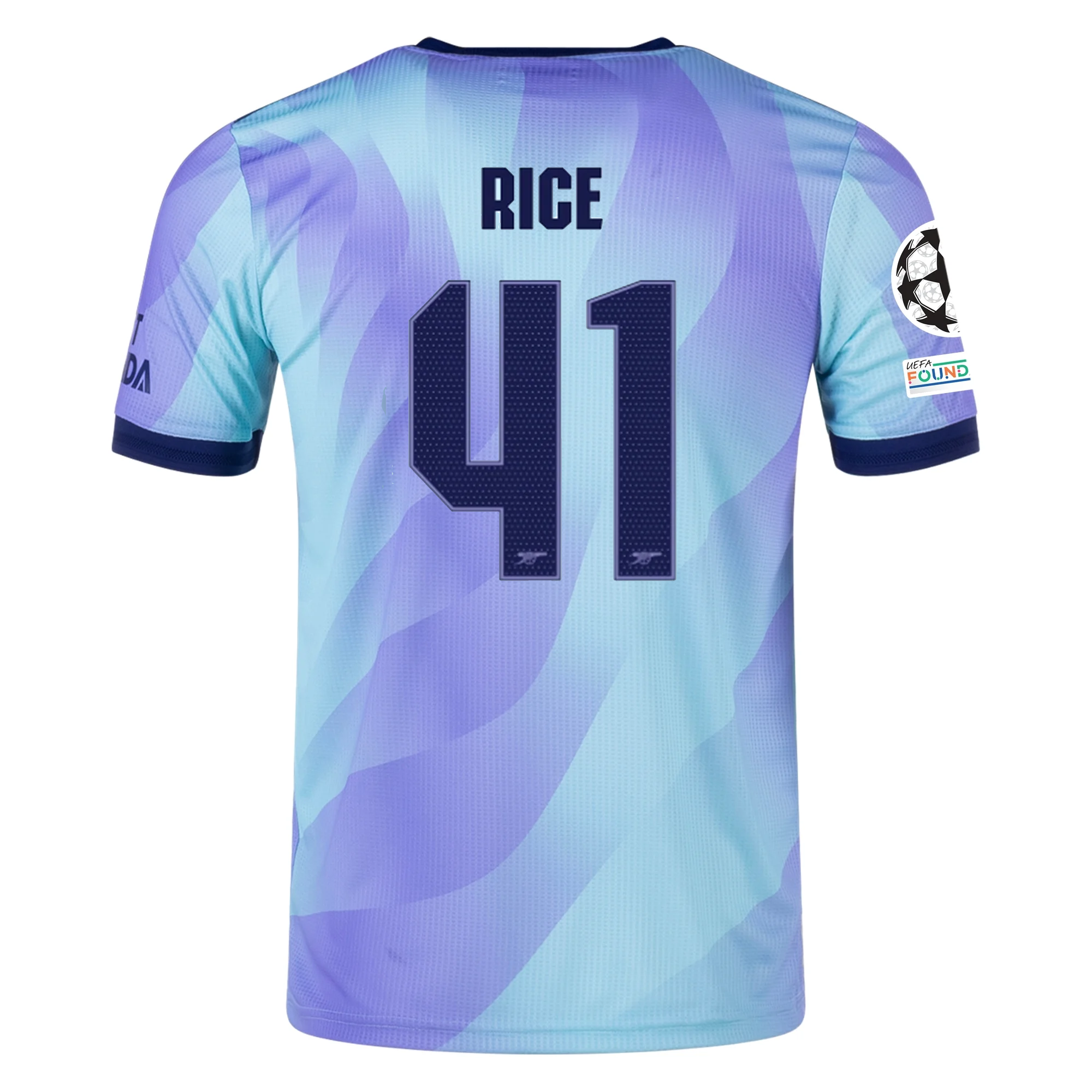 Adidas Arsenal Authentic Declan Rice Third Jersey 24/25 - Clear Aqua/Light Flash Purple with Champions League Patches | Official Football Shirt for Fans & Players | Matchday, Training & Casual Wear