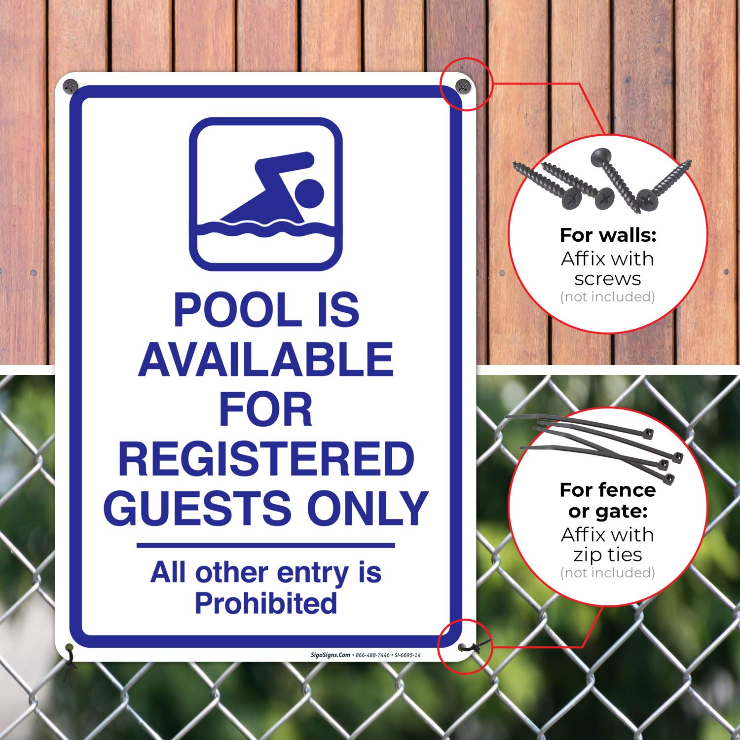 10x14 Inches Sigo Signs 'Registered Guests Only' Pool Sign, 55 mil Thick HDPS, Durable High Density Polystyrene, Made in USA – Perfect for Hotels, Resorts, and Private Pools