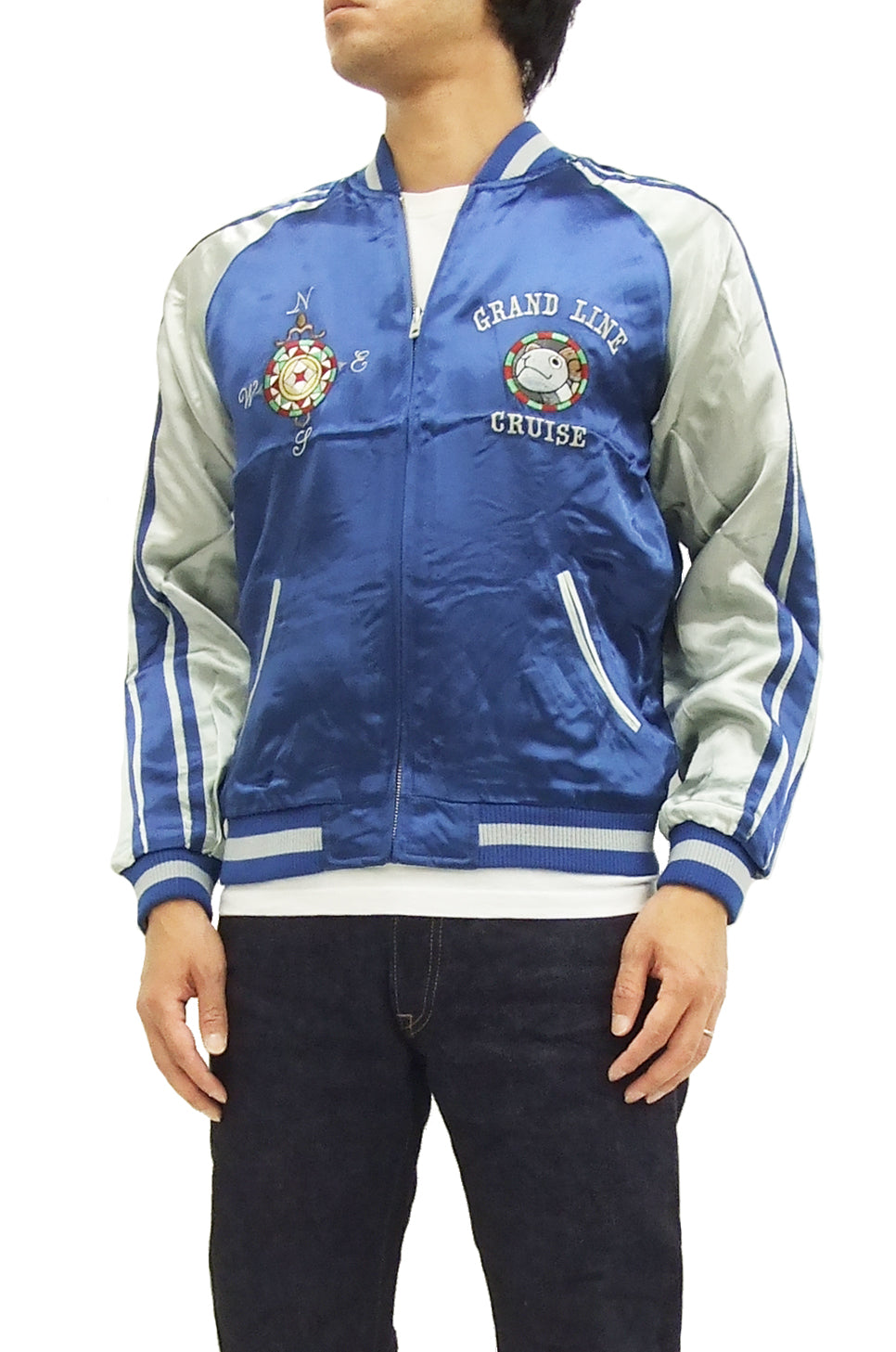 Hanatabi Gakudan Men's Japanese Souvenir Jacket - ONE PIECE Sukajan Bomber with Script Design OPSJ 005 | Anime Fashion for Streetwear & Cosplay