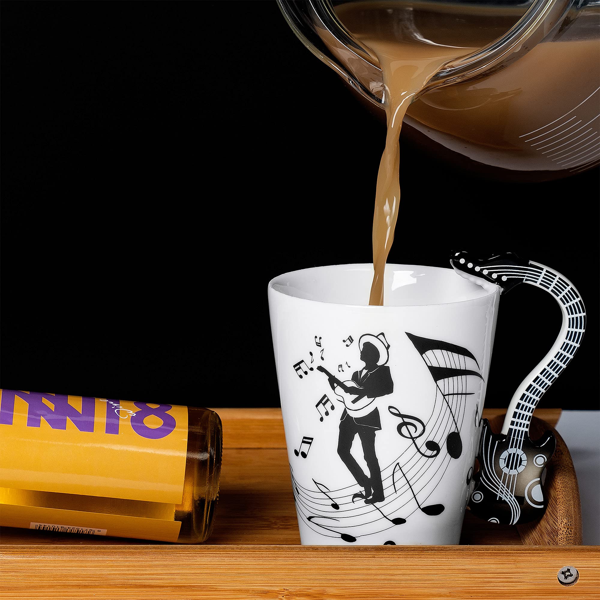 13.5 oz Guitar Shaped Coffee Mug - Perfect Music Gift for Guitar Players & Musicians - Ideal for Birthday, Christmas, Anniversary Gifts for Men & Women (Black) - Great for Coffee, Tea, or Hot Chocolate at Home, Office, or Music Studio