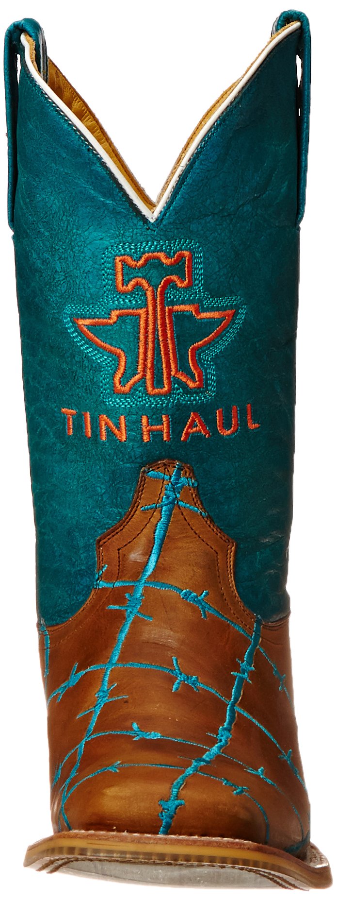 Tin Haul Women's Barbed Wire Western Boots - Tan & Turquoise Cowgirl Boots Size 11 | Comfortable Rodeo & Country Dance Shoes for Women