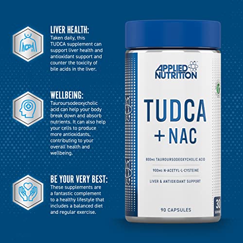 Applied Nutrition TUDCA + NAC Supplement - 90 Capsules, Liver Support & Detox, Unflavored - Ideal for Liver Health, Detoxification, and Hangover Recovery