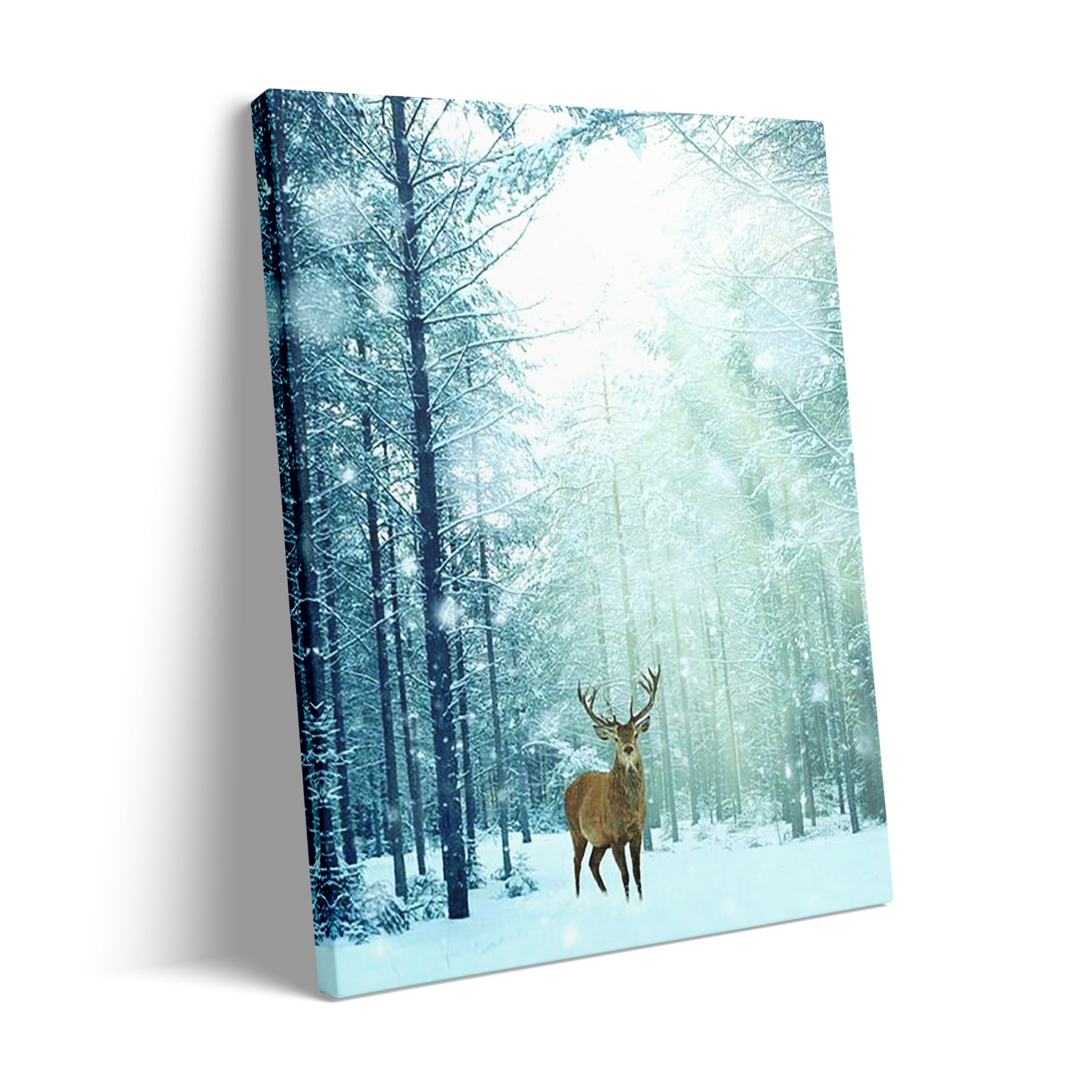 Lost Deer Winter Wall Art Prints - Cozy Christmas Canvas Decor with Snow Forest & Frost Pictures - Framed Xmas Tree Deer Photo for Gallery Wall & Home Decor | Perfect for Living Room, Bedroom & Holiday Gift