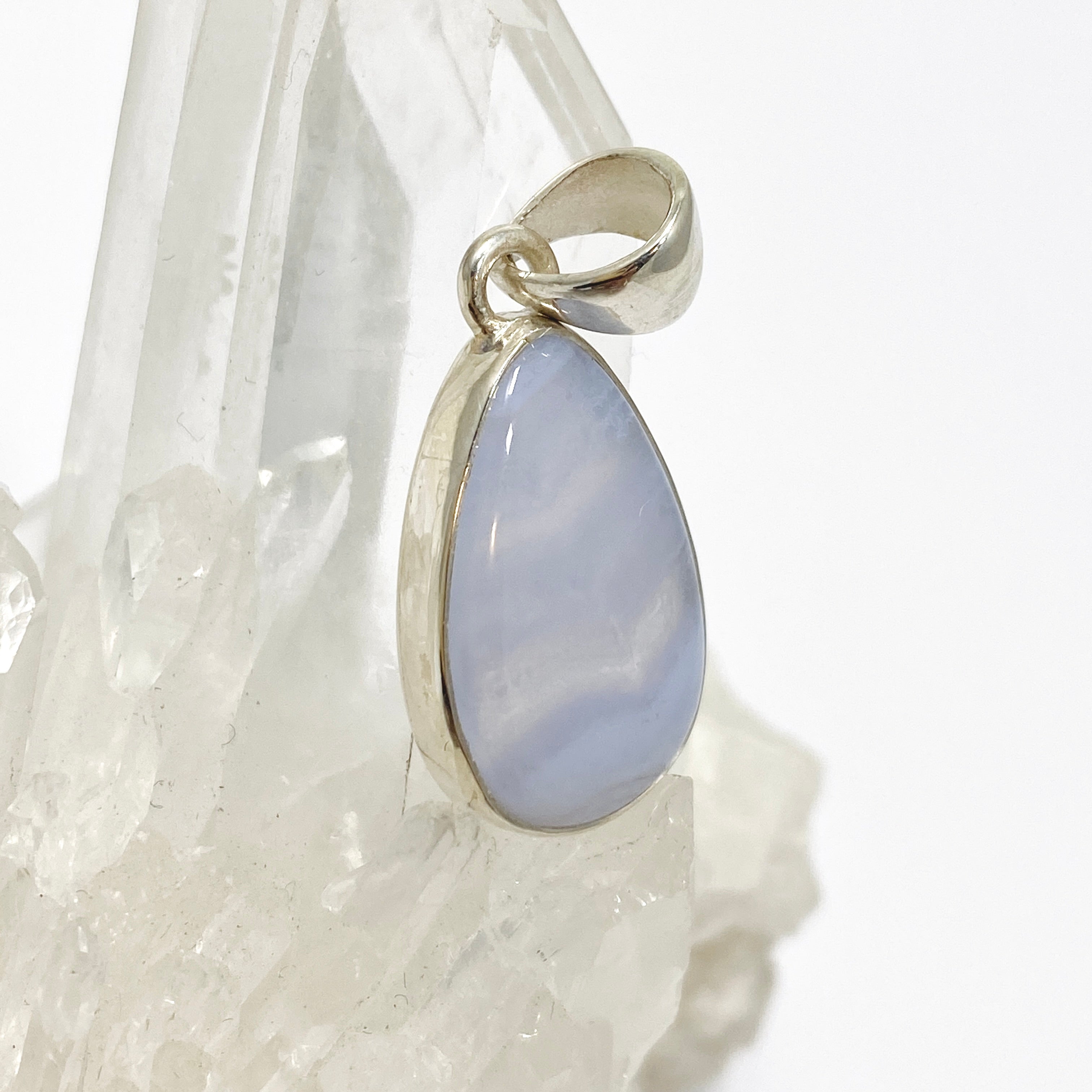 Blue Lace Agate Teardrop Cabochon Pendant KPGJ4827 - Natural Stone Jewelry for Women, Healing Crystal Necklace - Perfect for Meditation, Yoga & Spiritual Gifts