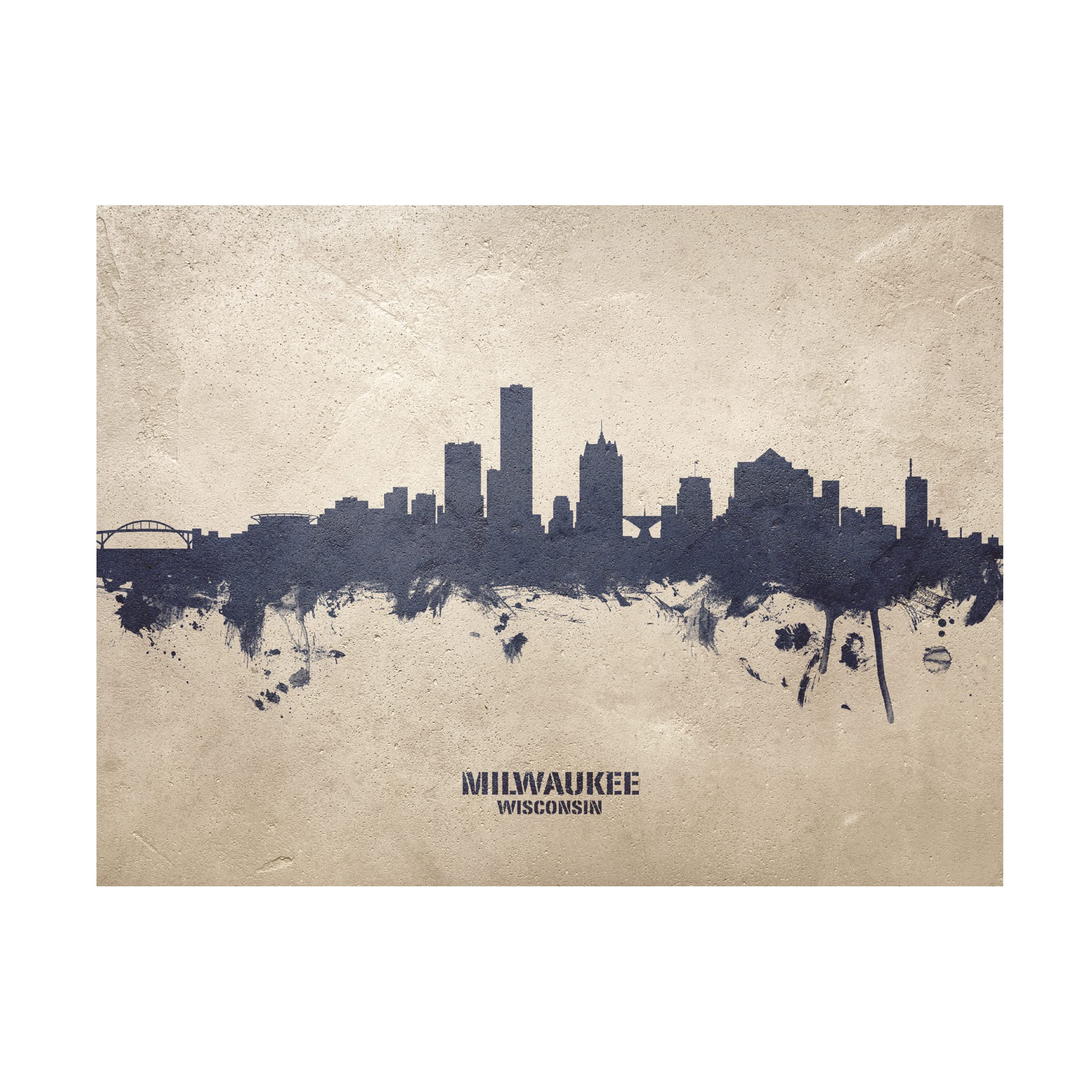 Michael Tompsett Milwaukee Wisconsin Skyline Concrete Canvas Art Print - Modern Cityscape Wall Decor for Living Room, Office & Bedroom