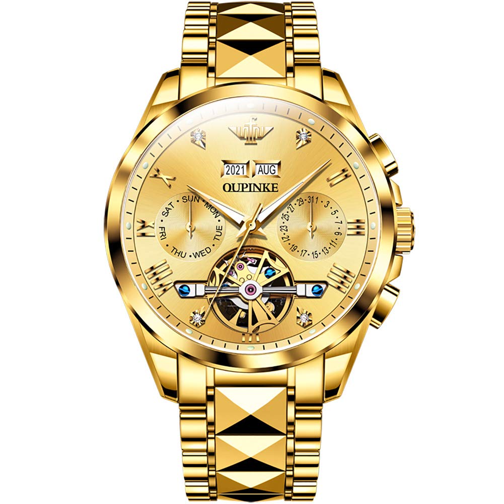 OLEVS Automatic Skeleton Men's Luxury Watch - Mechanical Self-Winding Sapphire Crystal Tungsten Steel Wristwatch - 50M Waterproof & Luminous - No Battery Needed - Perfect for Business, Formal Events & Everyday Wear