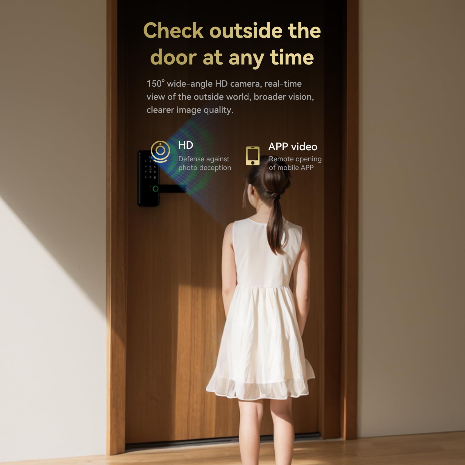 Smart Door Lock with Peep Hole Ring Doorbell Camera - Fingerprint, Password, Key, IC Card/NFC & WiFi Unlocking - Aluminum Alloy Deadbolt for Home, Hotel & Apartment Doors (Black) | Secure Entry for Front Doors, Rental Properties & Smart Homes