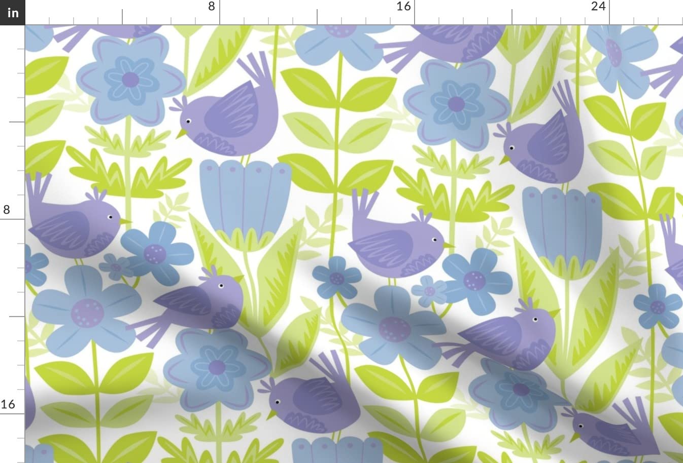 Purple Birds & Floral Tulips Scandinavian Print Chiffon Fabric by The Yard - Spring Garden Design for Sewing Dresses, Fashion Apparel & Home Decor | DIY Craft, Curtains, Pillow Covers & Quilting Projects
