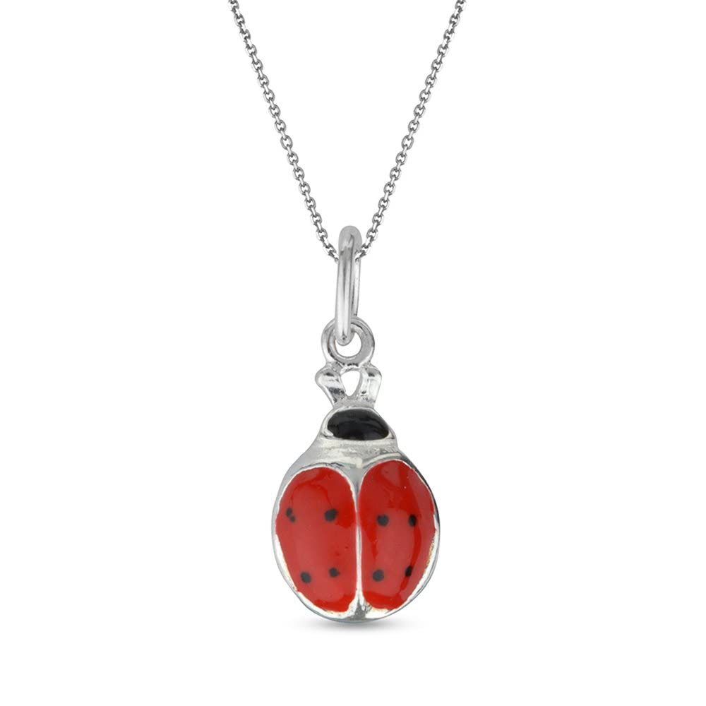 Sterling Silver Ladybug Charm Necklace - Lightweight Red Enamel Pendant for Women's Fashion Jewelry