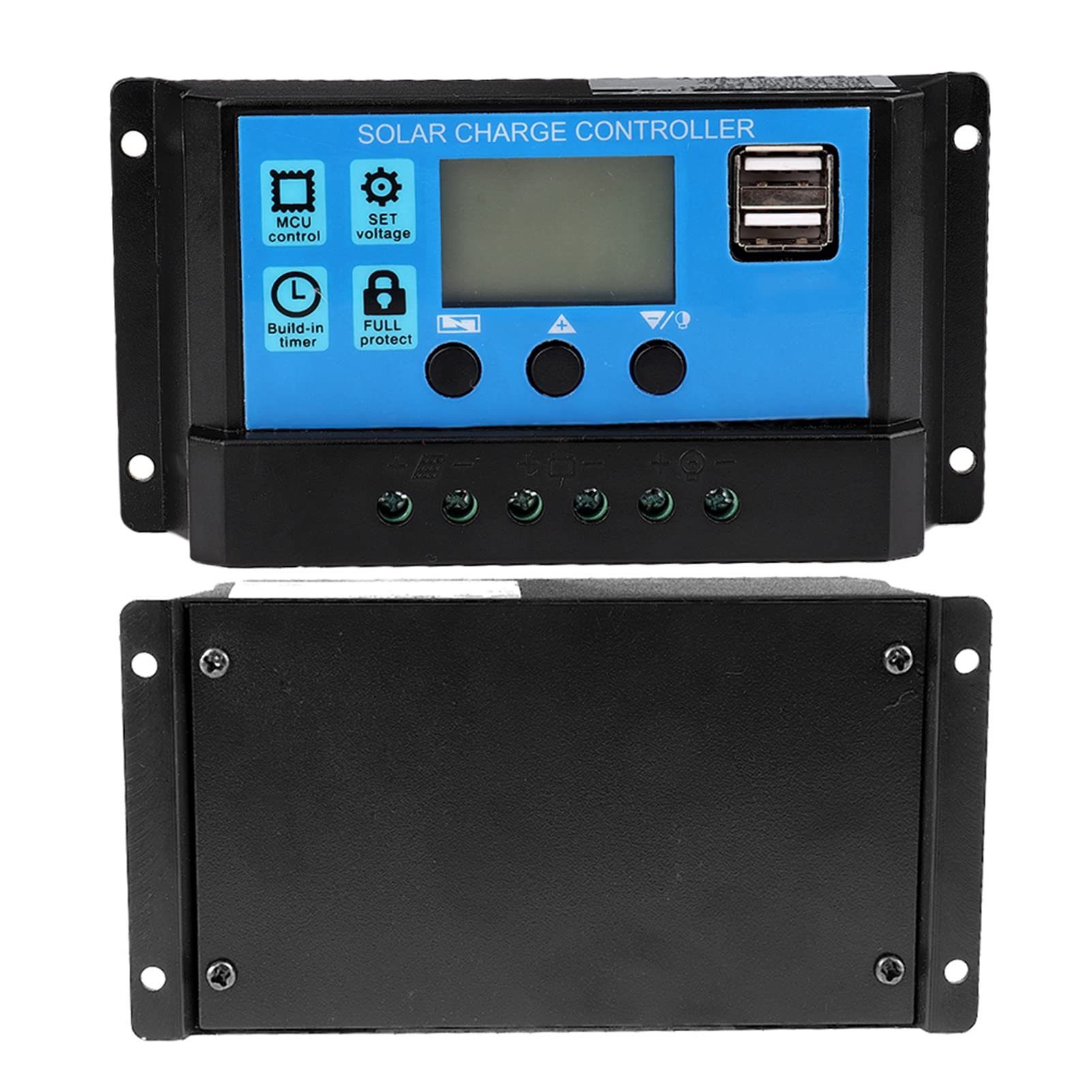 60A Solar Charge Controller 12V/24V PWM with LCD Display & Dual USB - Auto Solar Panel Battery Regulator for RV, Boat, Off-Grid Power Systems
