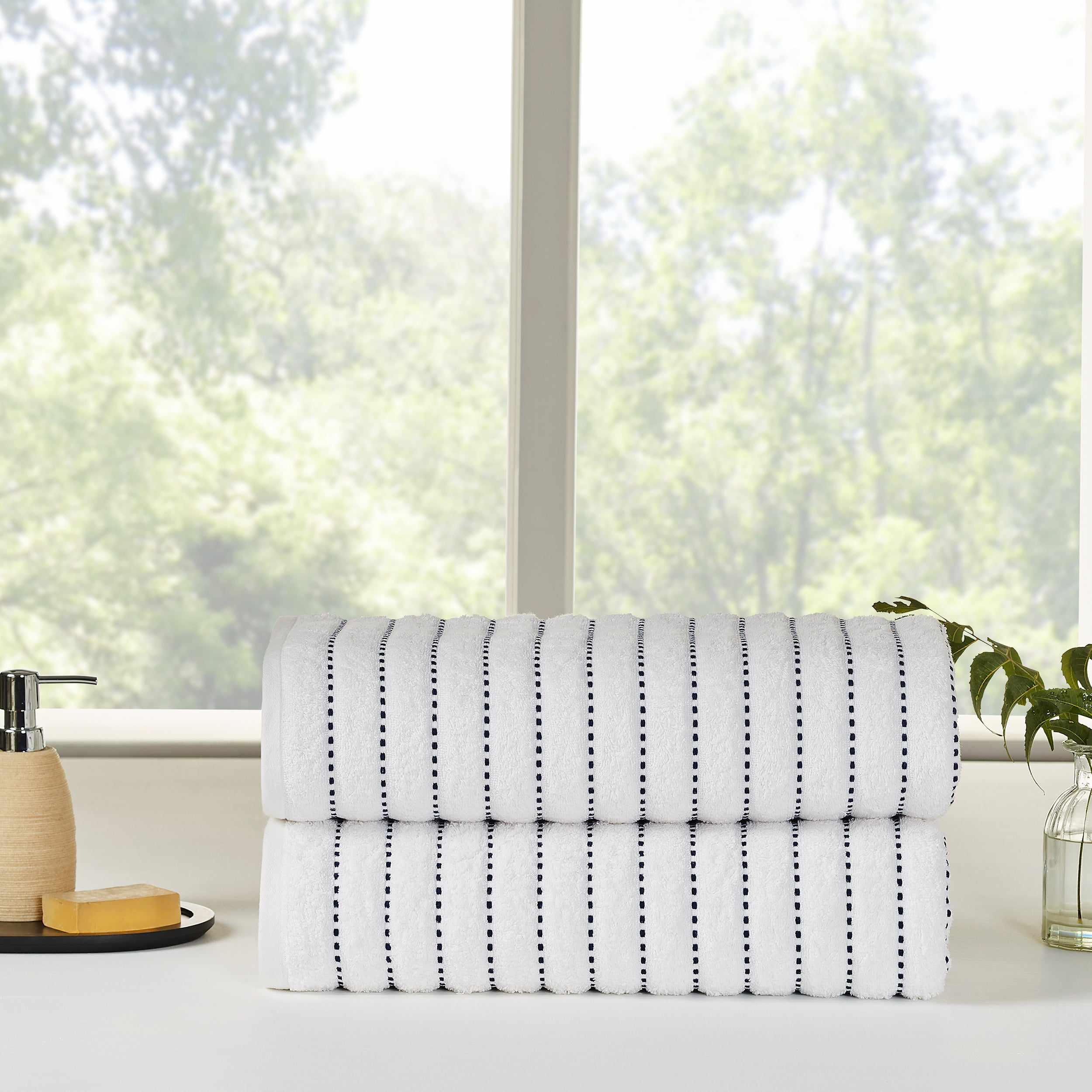 Organic Cotton Wave Plush Stripe 2-Piece Bath Sheet Towel Set - Ultra Soft & Absorbent for Spa, Bathroom & Beach Use