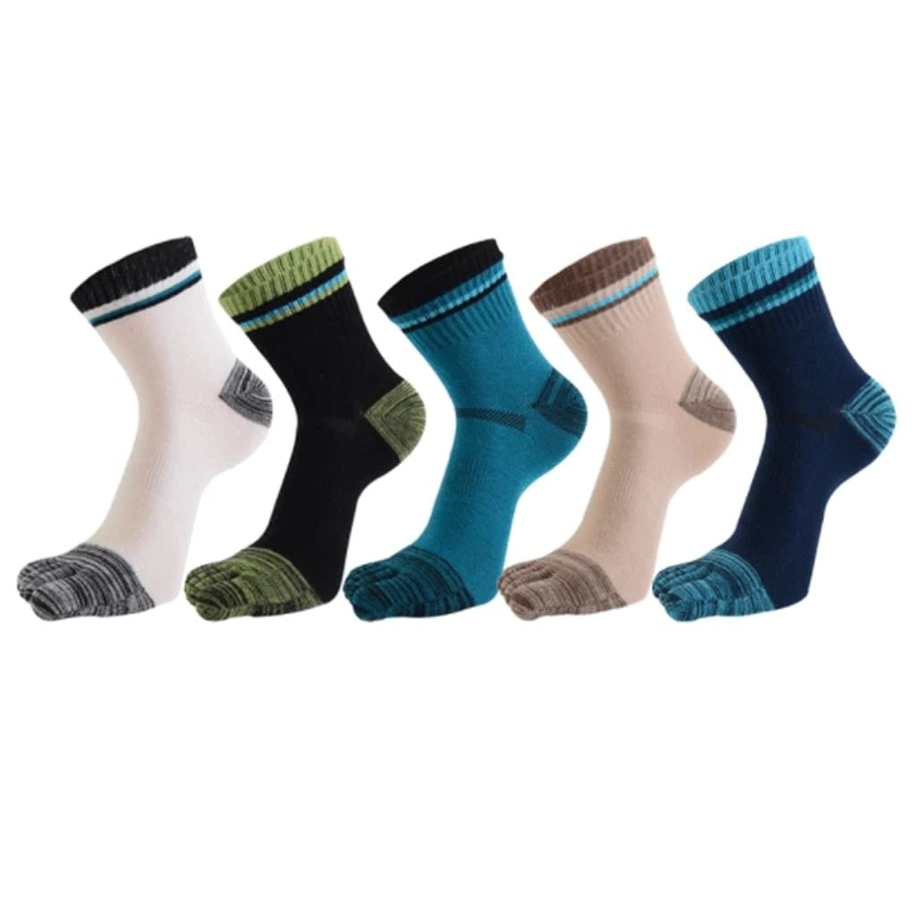Breathable Pure Cotton Five Toe Socks for Men - Striped Compression Sport Socks (Multi-Colored, EU 39-45) - Perfect for Running, Yoga, Travel & Outdoor Activities