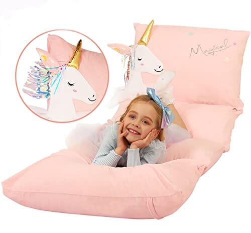 Unicorn Kids Floor Pillow - Soft Bed Seat Cover for Girls, Queen Size - Perfect for Playroom, Bedroom, and Cozy Reading Nook