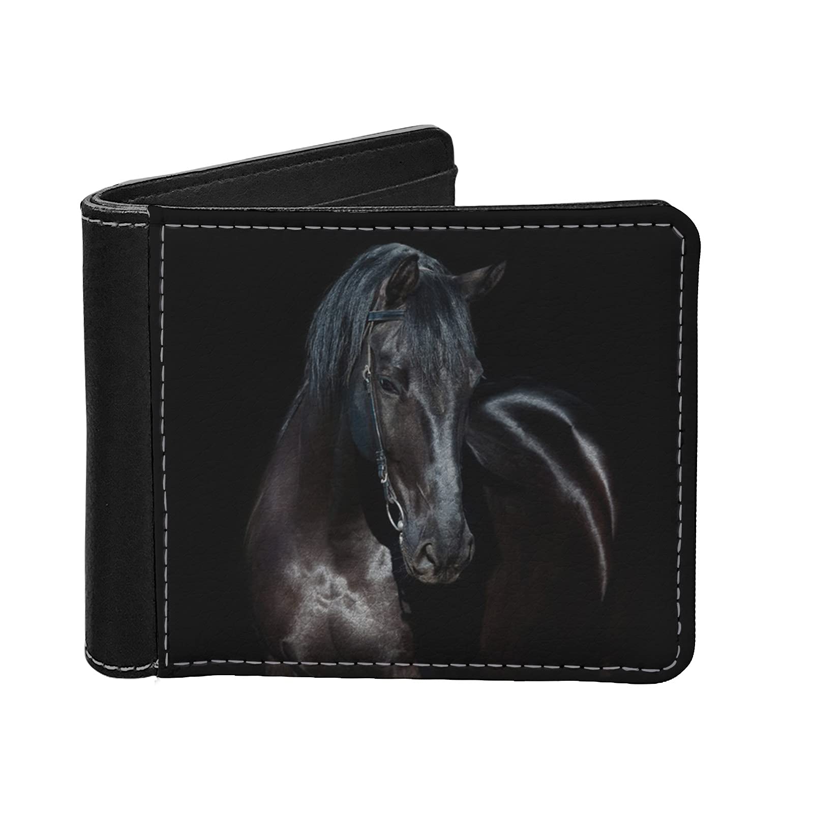 FKELYI Men's RFID Blocking Leather Bifold Wallet - Black Crazy Horse Print Slim Card Holder & Money Organizer - Perfect for Everyday Carry, Travel, and Business Use