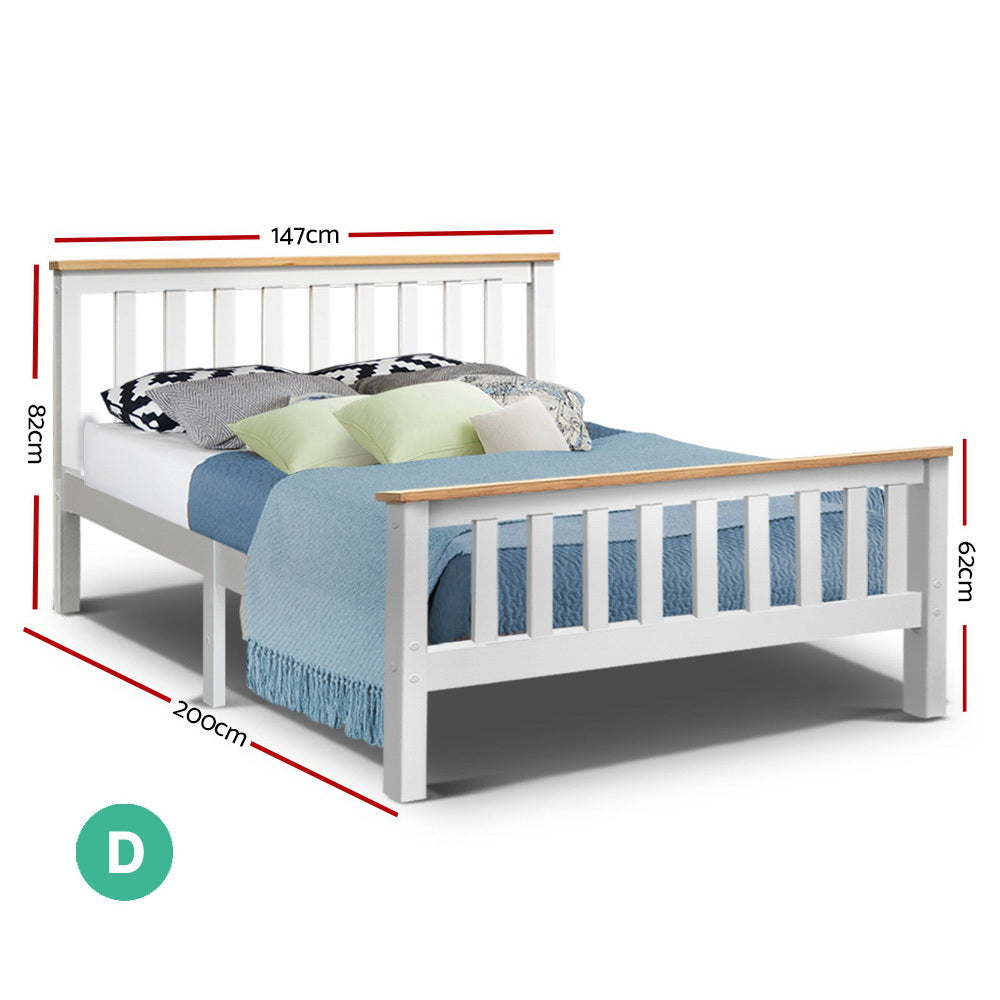 Kewarra Solid Wood Double Bed Frame - Queen Size White Wooden Bed with Headboard & Footboard - Perfect for Master Bedroom, Guest Room & Modern Home Decor