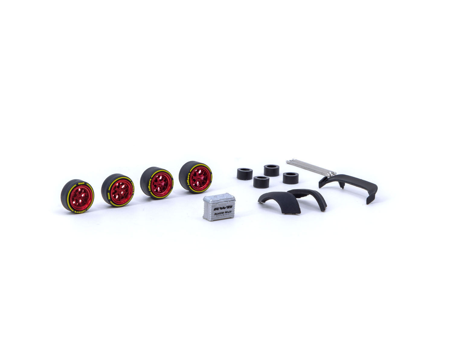 Tarmac Works 1/64 Scale Rotiform HUR Chrome Red Alloy Wheels - Premium Diecast Car Accessories for Collectors & Model Enthusiasts - Perfect for Display Cases, Dioramas & Custom Builds