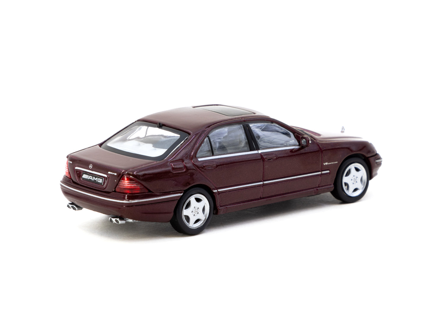 Tarmac Works 1/64 Scale Mercedes Benz S 55 AMG Diecast Model Car - Bordeaux Red Metallic Finish | Collectible Miniature Vehicle for Display & Racing Scenes